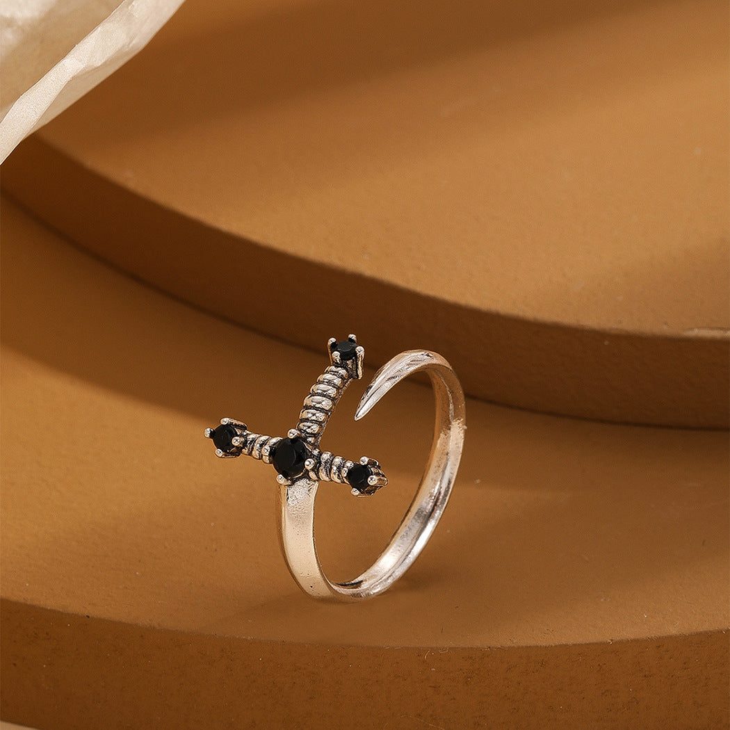 Personalised Minimalist Black CZ Sword Ring