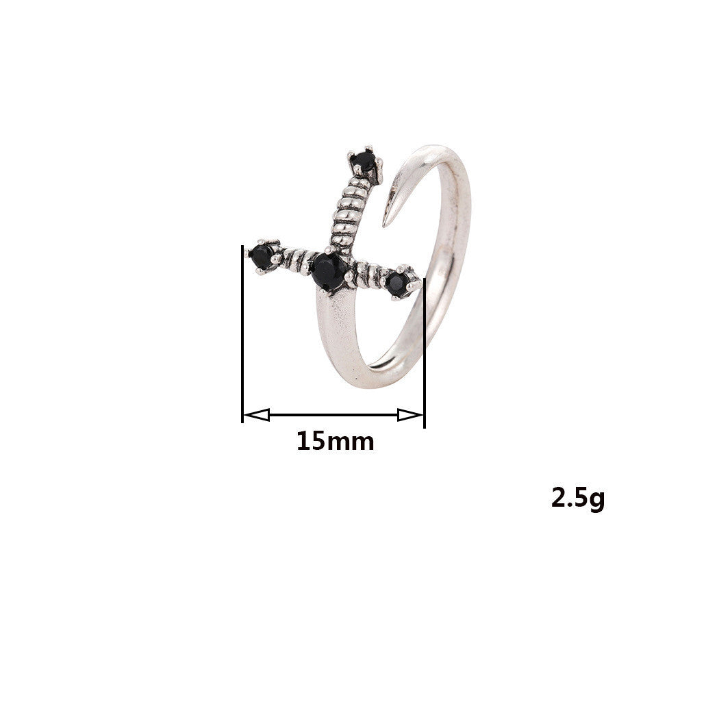 Personalised Minimalist Black CZ Sword Ring